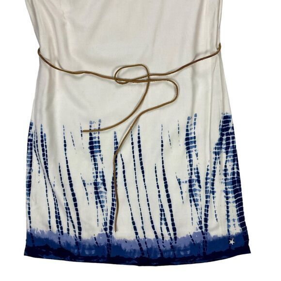 Tommy Hilfiger Denim Dress Women XS White Blue Tie Dye Belted Summer Beach Vacay - Picture 4 of 16